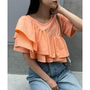 tシャツ 「二の腕カバー」アシメフリルデザインカットソー レディース