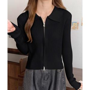 カーディガン double zip crochet knit cardigan /ダブルジップ