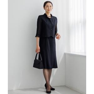 ワンピース 「喪服」日本伝統織物「絽」フリルカラー＆フレアブラックフォーマルワンピース/ブラックフォーマル