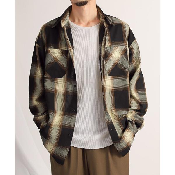 シャツ オンブレチェック柄長袖シャツ メンズ レディース