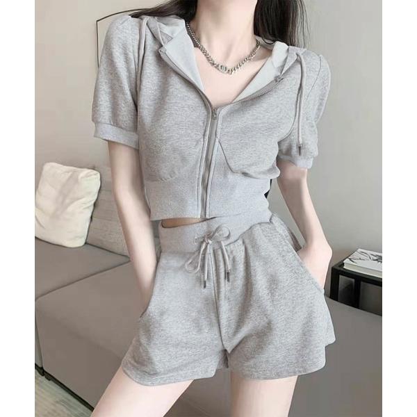 パジャマ ルームウェア 2点セットルームウェア クロップド丈パーカー＆ショートパンツ レディース