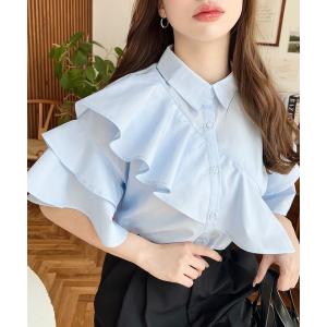 moment+ tシャツ 綿100％天竺.半袖ショルダーフリルTシャツ レディース