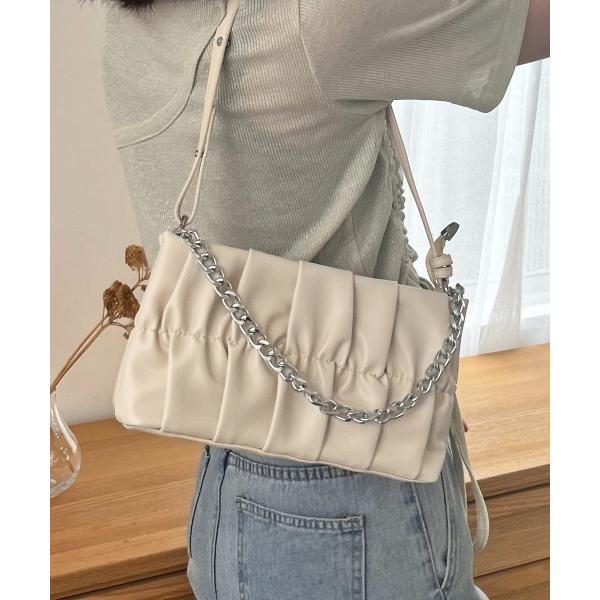 ショルダーバッグ バッグ チェーンチャーム付きギャザーハンドバッグ レディース
