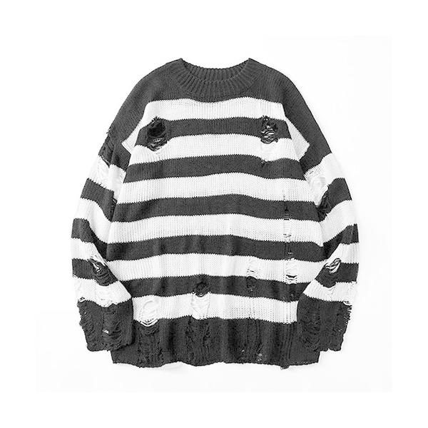 セーター ニット 「Bz」「WARAIJOGO」ダメージ加工オーバーサイズボーダーニット メンズ レ...