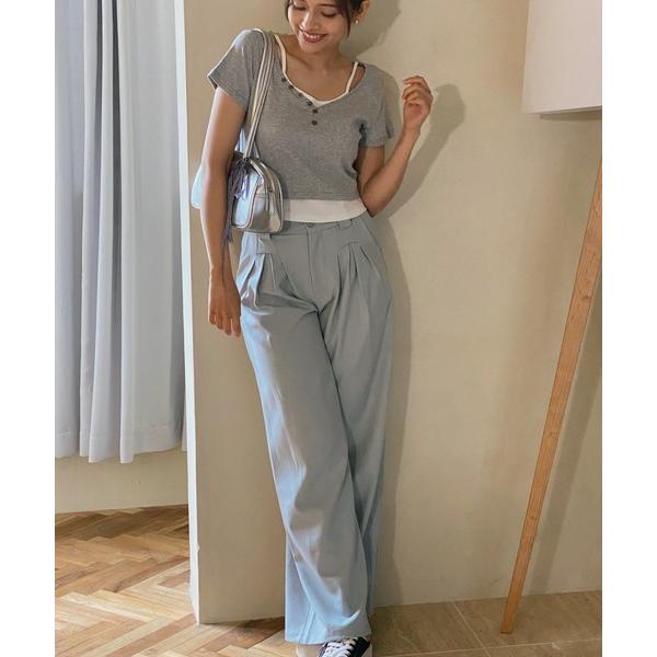 スラックス パンツ 「aimoha」ハイウエストデザインタックスラックス レディース