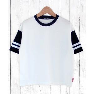 tシャツ 袖ライン切替 オーバーサイズ 5分袖T...の商品画像