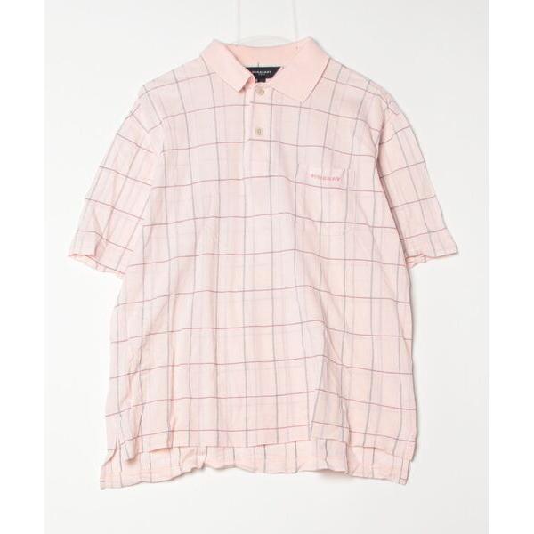 「BURBERRY GOLF」 チェック柄半袖ポロシャツ L ピンク メンズ