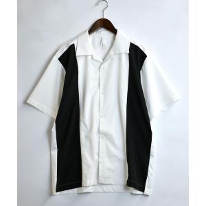 シャツ ブラウス メンズ bicolor stitching open collar shirt/バイカラー ステッチ 半袖 オープンカラーシャツ