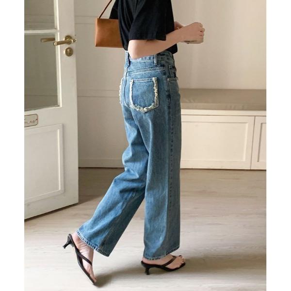 ジーンズ デニム デニムパンツ カットオフ ポケット ストレート デニム レディース