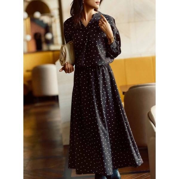 セットアップ ＩＥＤＩＴ　ワンピース風に着られるドットプリント着映えセットアップ レディース