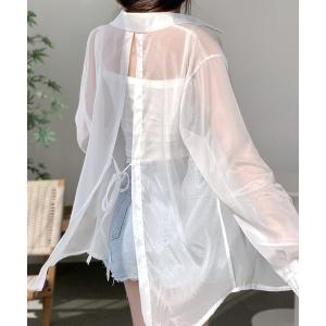 ブラウス シャツ シアーシャツ 後ろスリット レディース