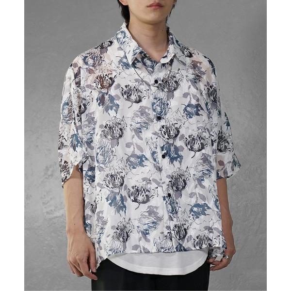 シャツ 「MinoriTY」透かしフラワードルマンシルエットシャツ シアートップス メンズ 透かしシ...