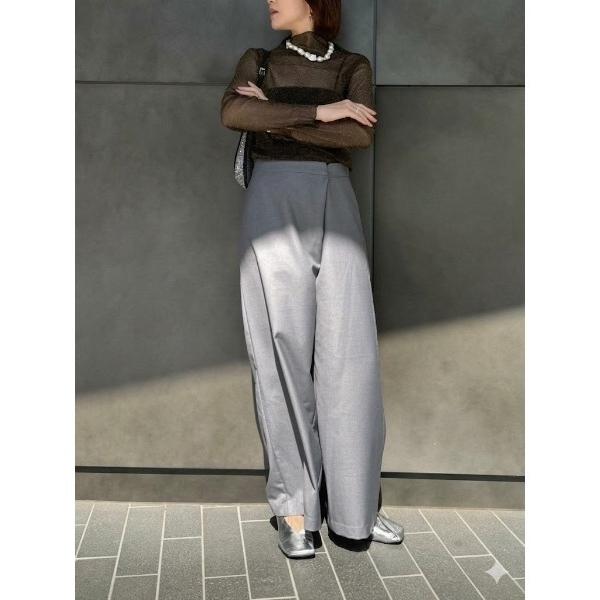 パンツ 「2WAY/脚長」ラップ風 サスペンダー付き ワイドパンツ / ハイウエスト グレーパンツ ...