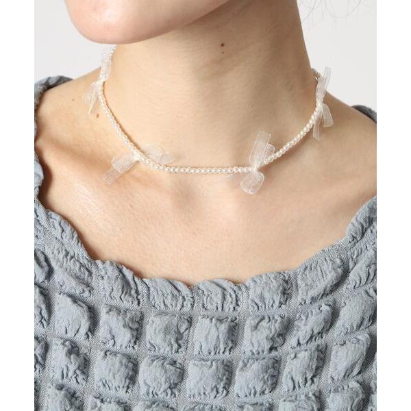 ネックレス ネックレス ニッケルフリー ミニフェイクパール ビーズ シアー リボン ショートネックレ...