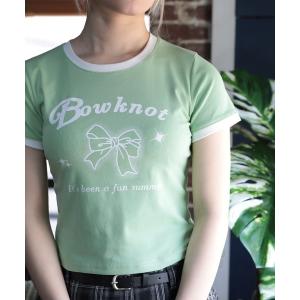tシャツ Tシャツ レディース 「HOOK」for girls　リボンプリントリンガーtシャツ｜zozo