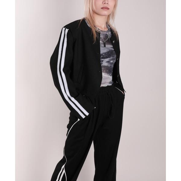 ジャケット ノーカラージャケット 「HOOK」for girls　袖ライン入りツイード切りっぱなしシ...