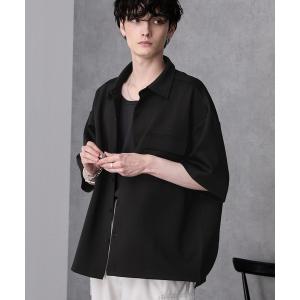 シャツ ダブルフェイスオーバーサイズタックデザインレギュラーカラー半袖シャツ メンズ レディース