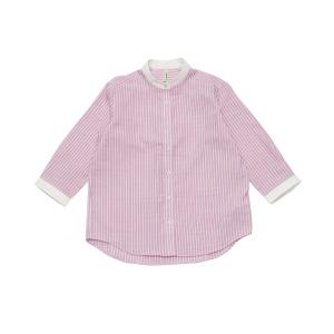 ブラウス シャツ 綿100% やわらかガーゼ クレリックスタンドカラー 七分袖カジュアルシャツ レディース