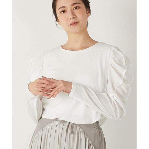 tシャツ 「華のあるスラブハイゲージフリルスリーブプルオーバー」 レディース