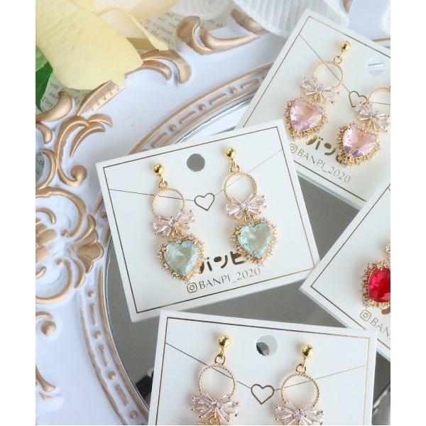 イヤリング 「バンピ」リングリボンハートイヤリング レディース