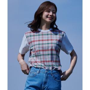 tシャツ Tシャツ レディース AP チェック ジャガード シェア Tシャツ