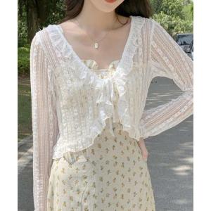 カーディガン 「新色追加」フリルレースシアーカー...の商品画像