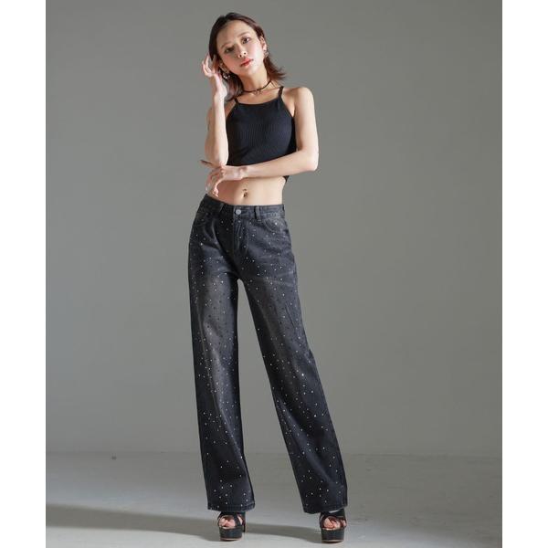 ジーンズ デニム デニムパンツ ビジューストーンデニム レディース