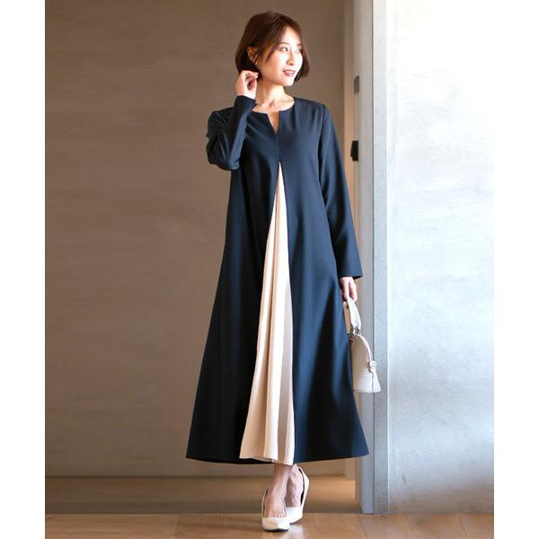 ワンピース Ehre styleオリジナル圧倒的主役感！太って見えない配色ロングワンピース