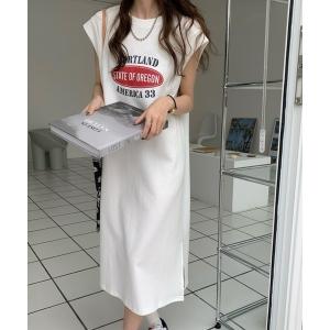 ワンピース レディース ロゴプリントフレンチスリーブTシャツワンピースの商品画像