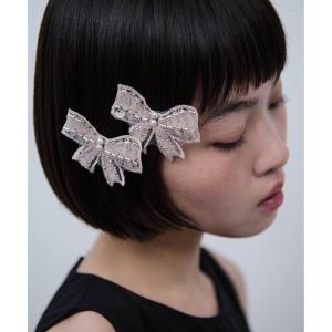 ヘアクリップ レディース チュールリボンビーズヘアクリップ / Tulle ribbon beads hairclip (2 pair)｜zozo