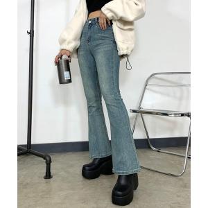 ジーンズ デニム デニムパンツ ストーンフレアデニムパンツ レディース