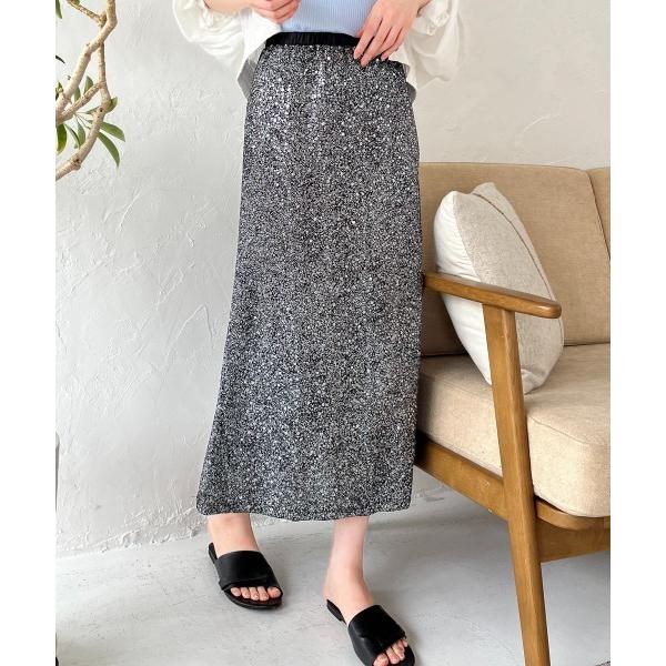 スカート スパンコールグリッターナロースカート