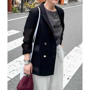 ジャケット テーラードジャケット 「ロングシーズンHIT ITEM」メッシュテーラードダブルジャケット レディース