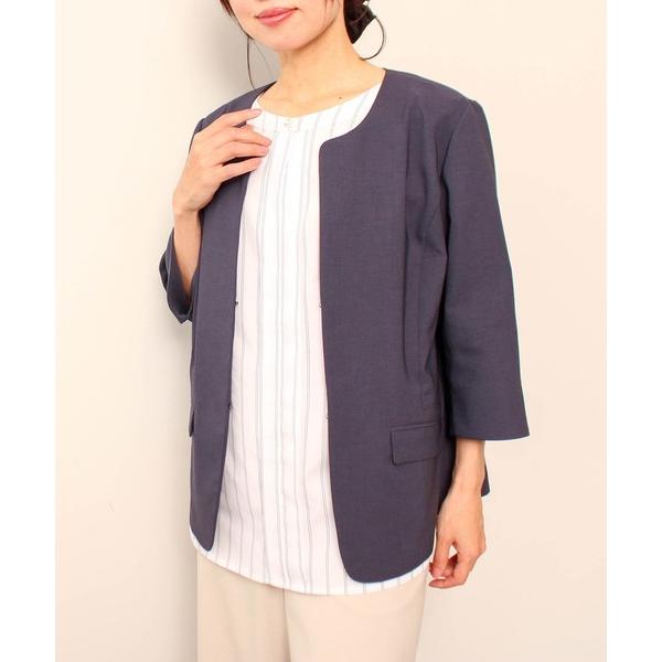 ジャケット ノーカラージャケット 「L〜5L 大きいサイズ」ＵＶカット 接触冷感  麻調　ノーカラー...