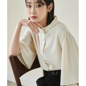 ブラウス シャツ フリルVネックリボンパールブラウス レディース ブラウス シャツ フリルVネックリボンパールブラウス レディース