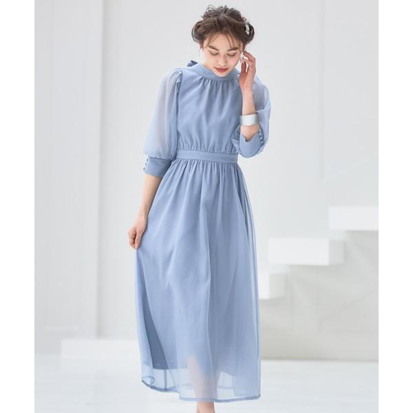 「DRESS PLUS」 7分袖ワンピース M ブルーグレー レディース