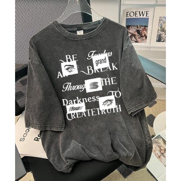 tシャツ ピグメント ヴィンテージライク 韓国 ストリート y2k 古着風 ロゴ ランダム ビッグシ...