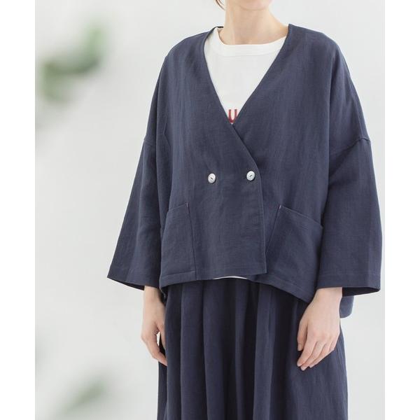 ジャケット ノーカラージャケット リネンコットンパナマカーディジャケット レディース