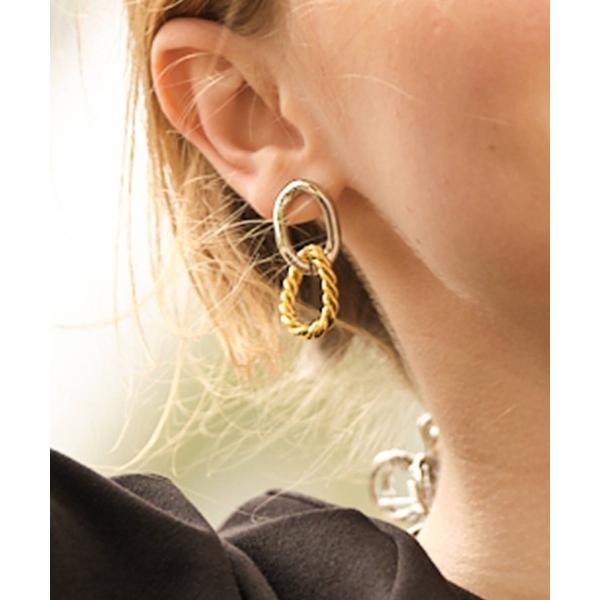 ピアス コンビカラーツイストフープピアス レディース
