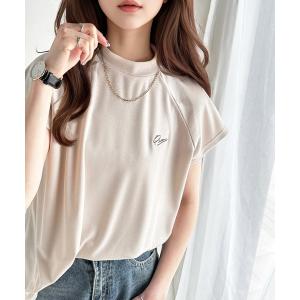tシャツ 半袖 キレイめ大人のフレンチ袖。胸刺繍...の商品画像