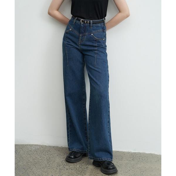 ジーンズ デニム デニムパンツ 「ELOOPS」ハイライズウエスト切り替えデニム レディース メンズ