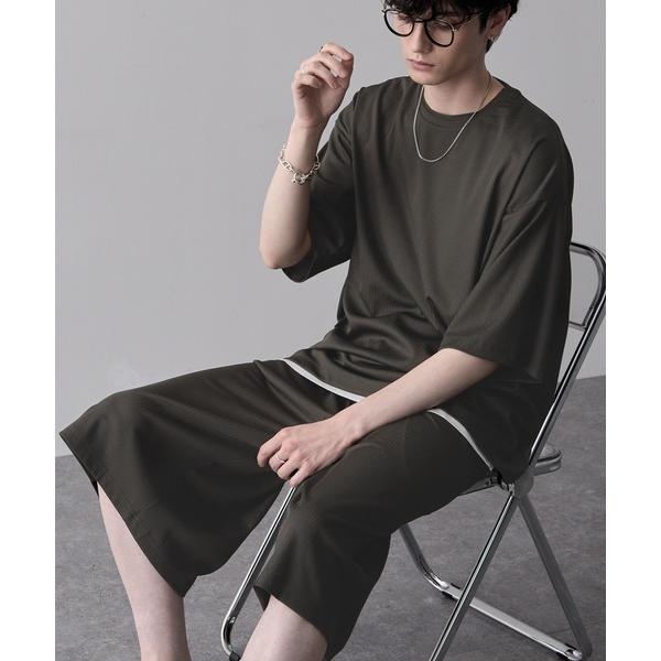 パジャマ 「セットアップ」プリーツオーバーサイズTシャツ+ワイドシルエットショートパンツ メンズ レ...