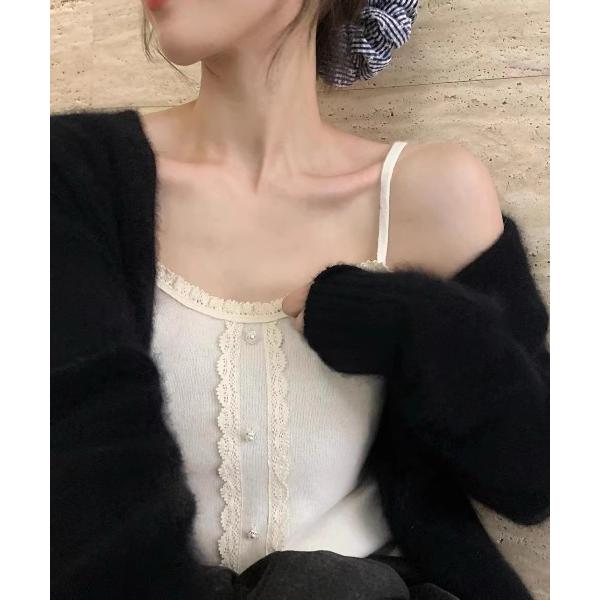 キャミソール Pearl retro button lace camisole