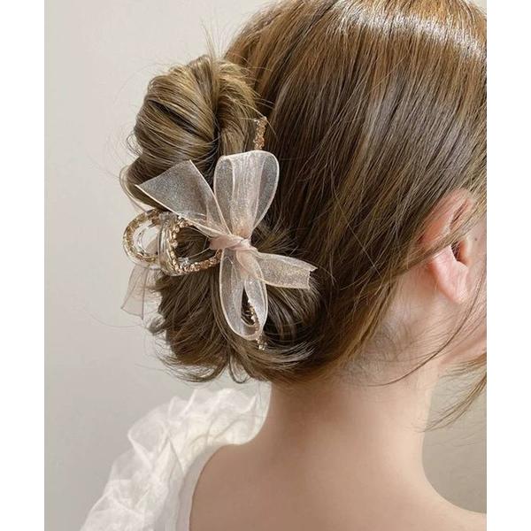 ヘアクリップ スパンコール＆リボン ヘアクリップ