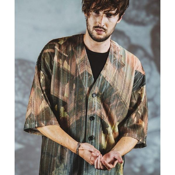 カーディガン 「NO ID.」All Over Pattern Sheer Knit Cardiga...