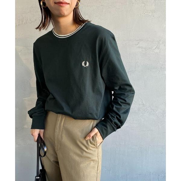 「FRED PERRY」 長袖カットソー M ダークグリーン レディース