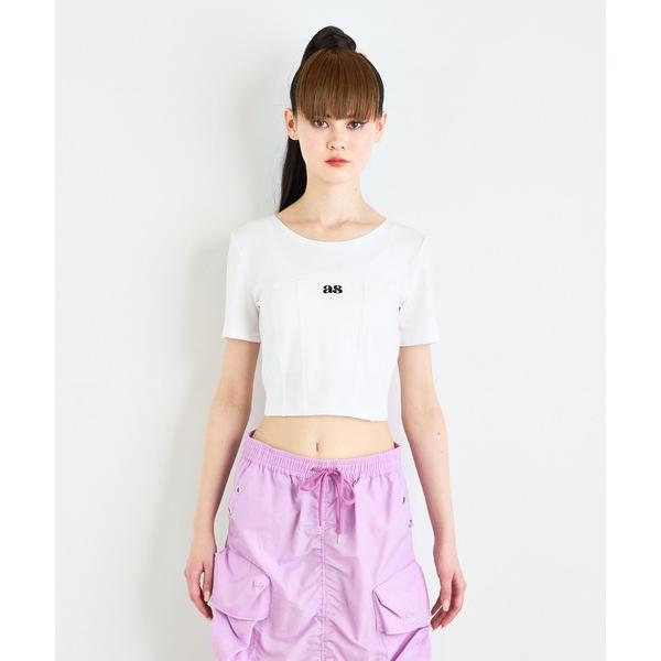 tシャツ コルセットクロップドロゴTシャツ レディース