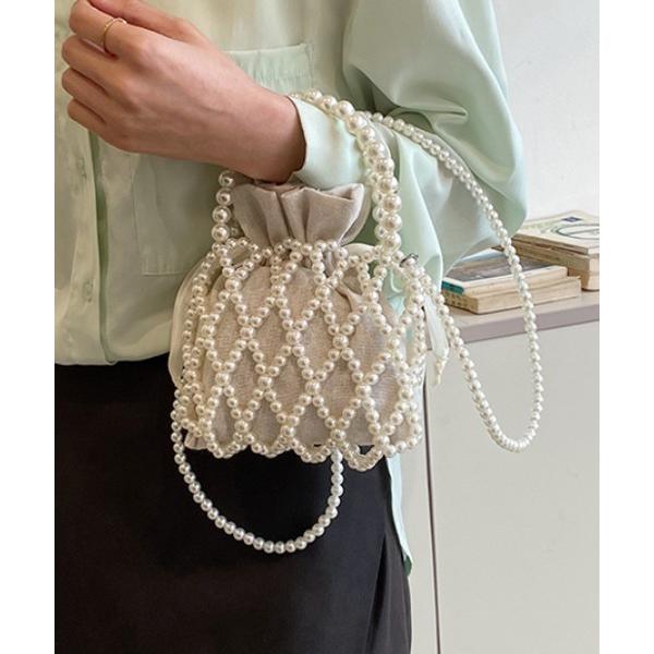 ハンドバッグ パール風 ビーズ編み 2way ハンドバッグ ショルダーバッグ