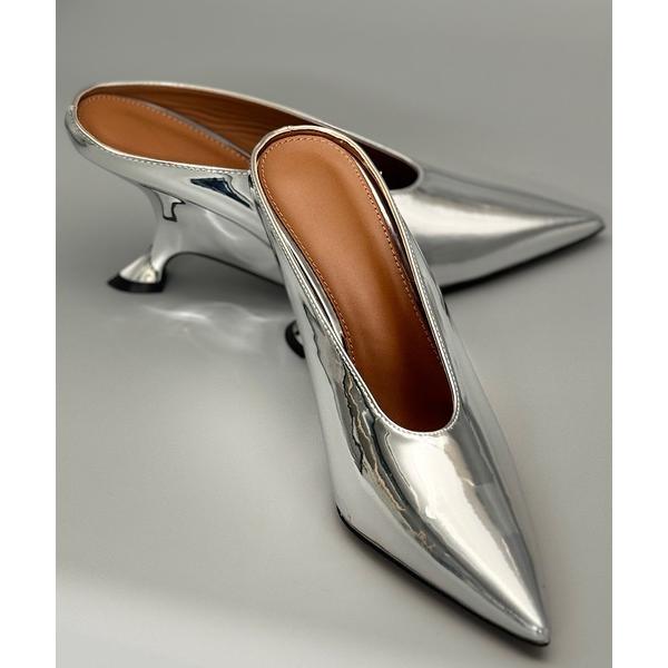 サンダル ポインテッドトゥ斜めヒールミュール レディース