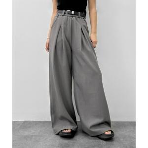 スラックス パンツ 「LVEU.」ベルト付タックワイドパンツ / ボトムス スラックス ワイド ウエストゴム ベルト ブラック グレー レディース